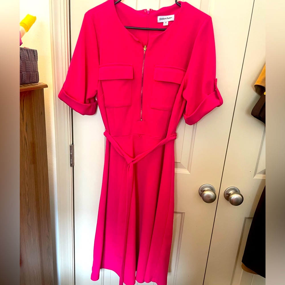 Size 12; Pink Midi Dress with matching belt